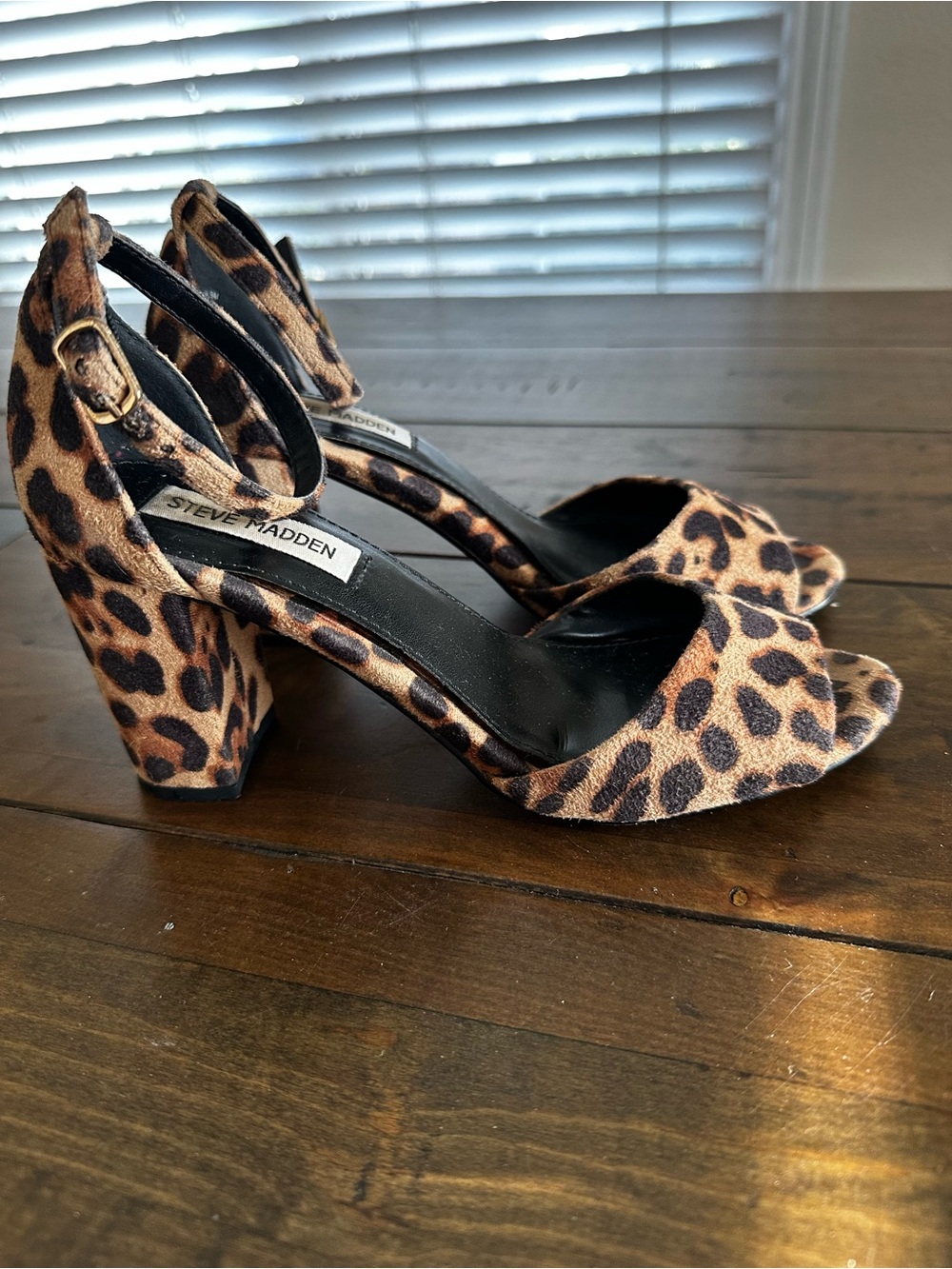 Steve Madden Leopard Print Block Heel Sandals - Tan & Black